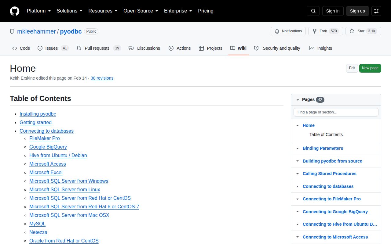 Screenshot of pyodbc documentation