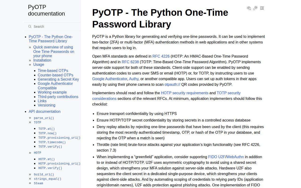 Screenshot of pyotp documentation