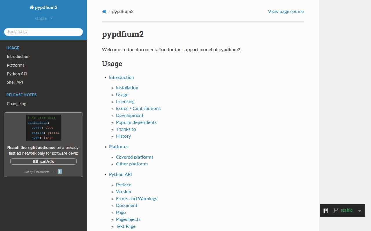 Screenshot of pypdfium2 documentation