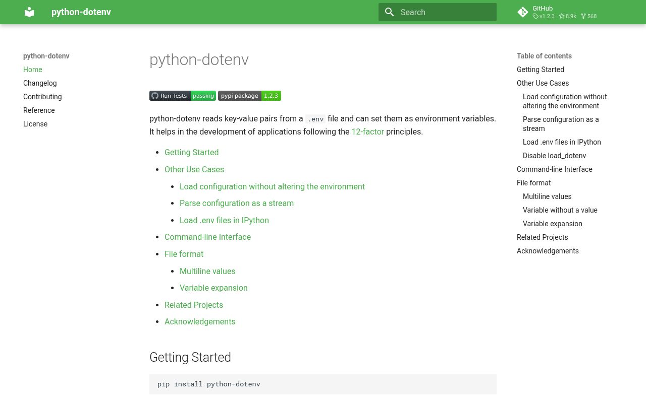 Screenshot of python-dotenv documentation