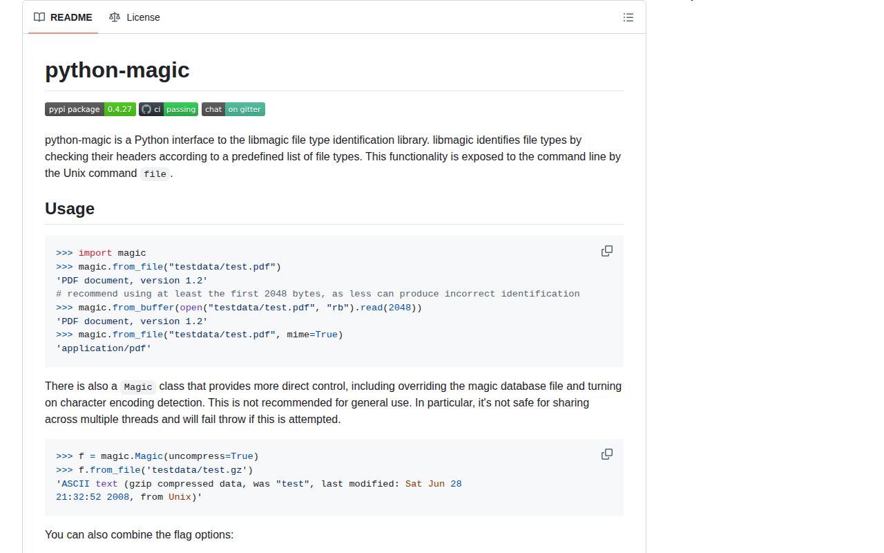 Screenshot of python-magic documentation