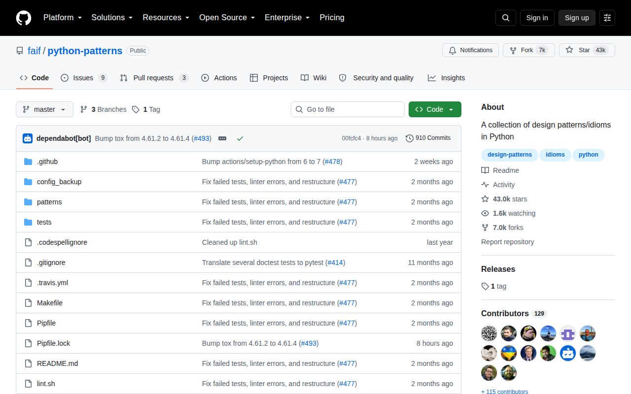 Screenshot of python-patterns (github.com/faif/python-patterns)