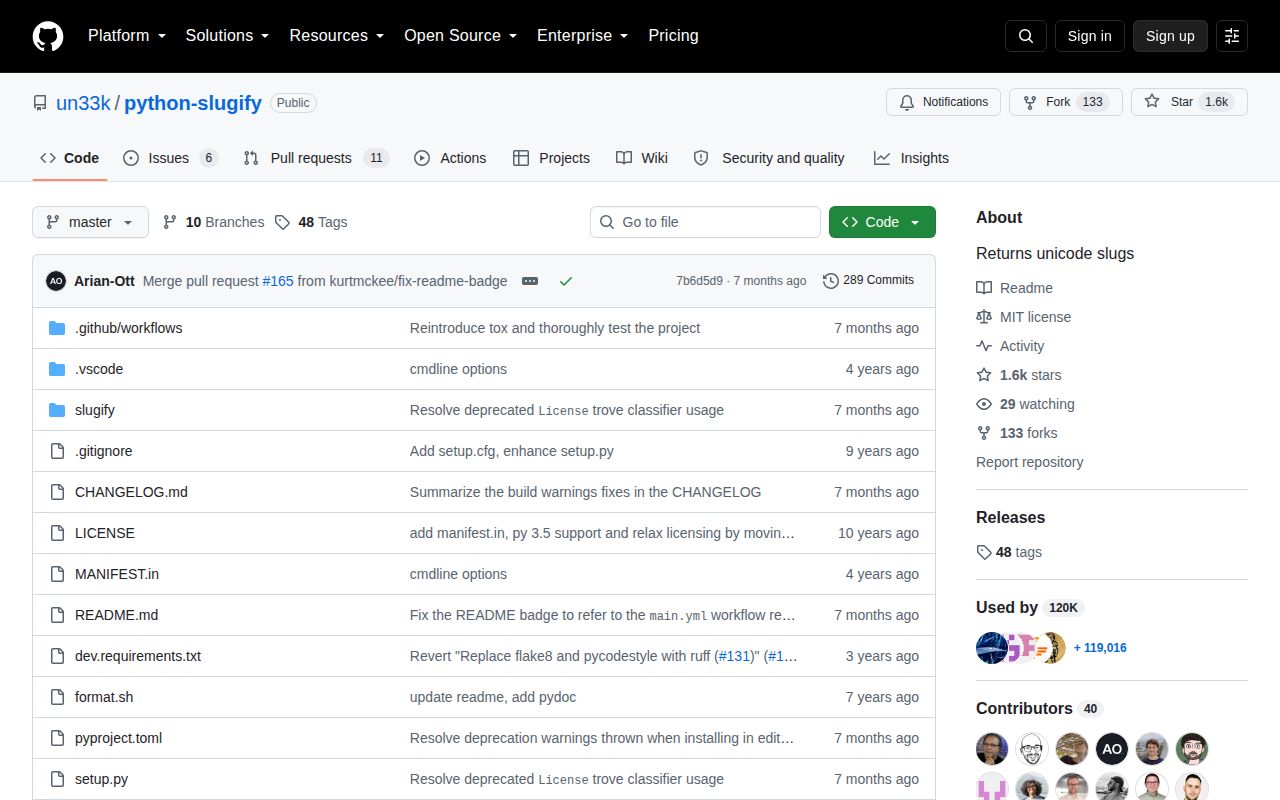 Screenshot of python-slugify documentation