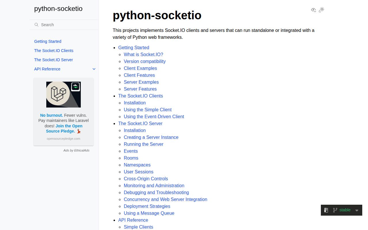 Screenshot of python-socketio documentation