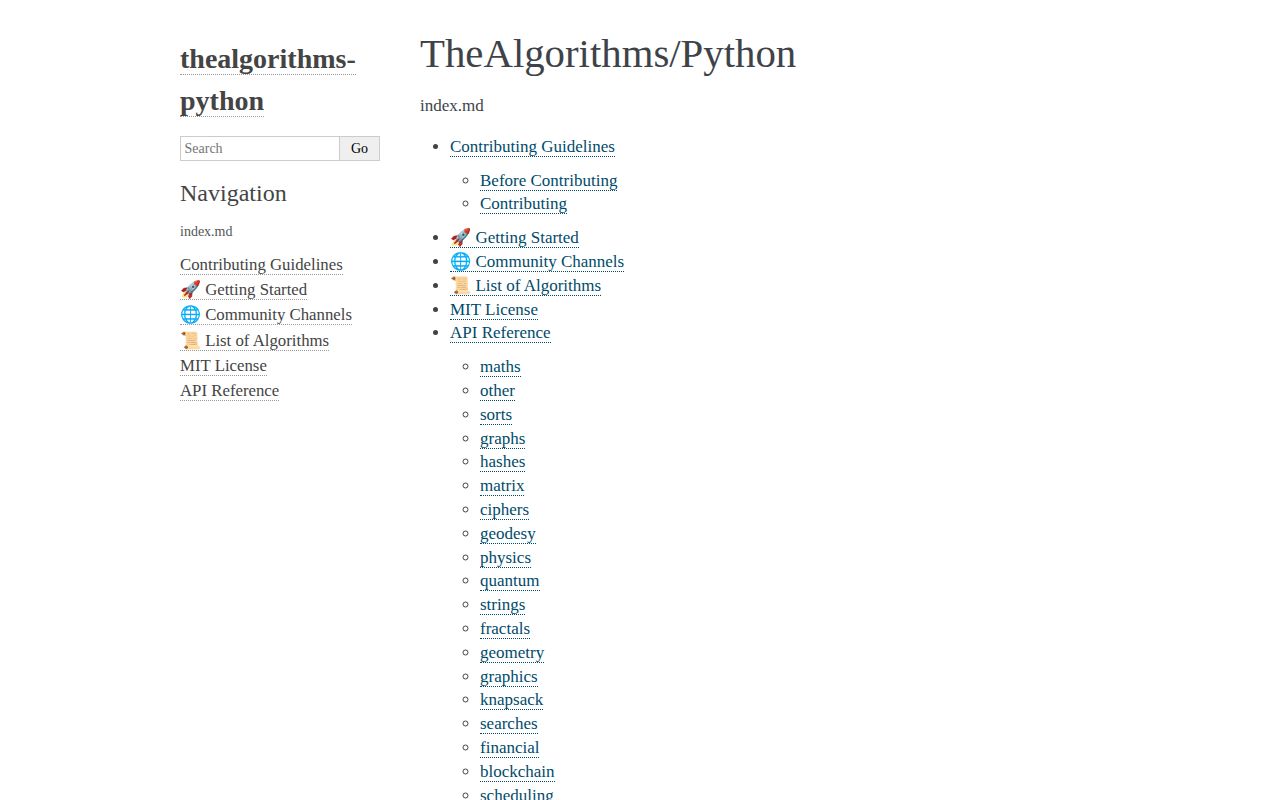 Screenshot of Python (thealgorithms.github.io/Python)