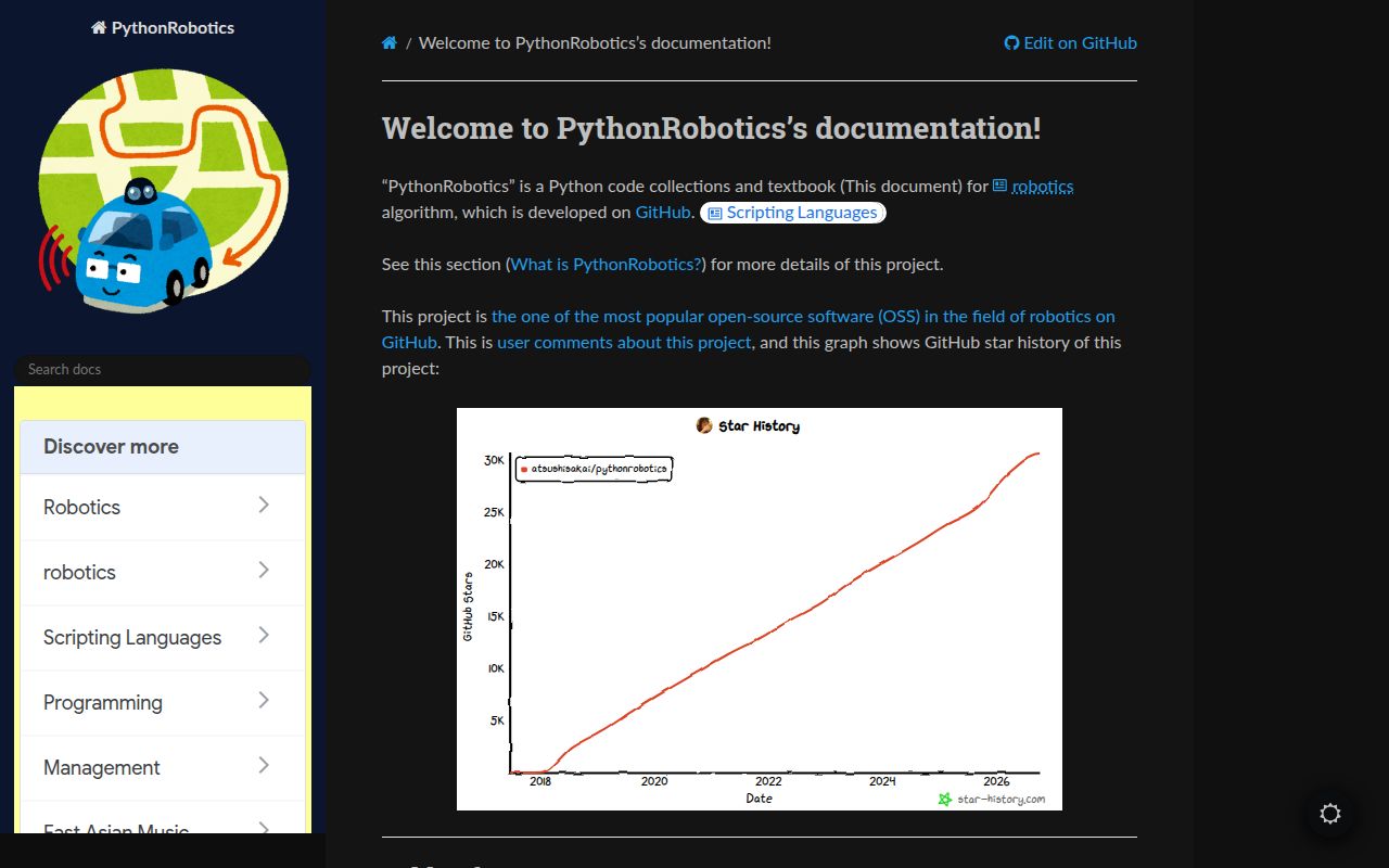Screenshot of PythonRobotics (atsushisakai.github.io/PythonRobotics)