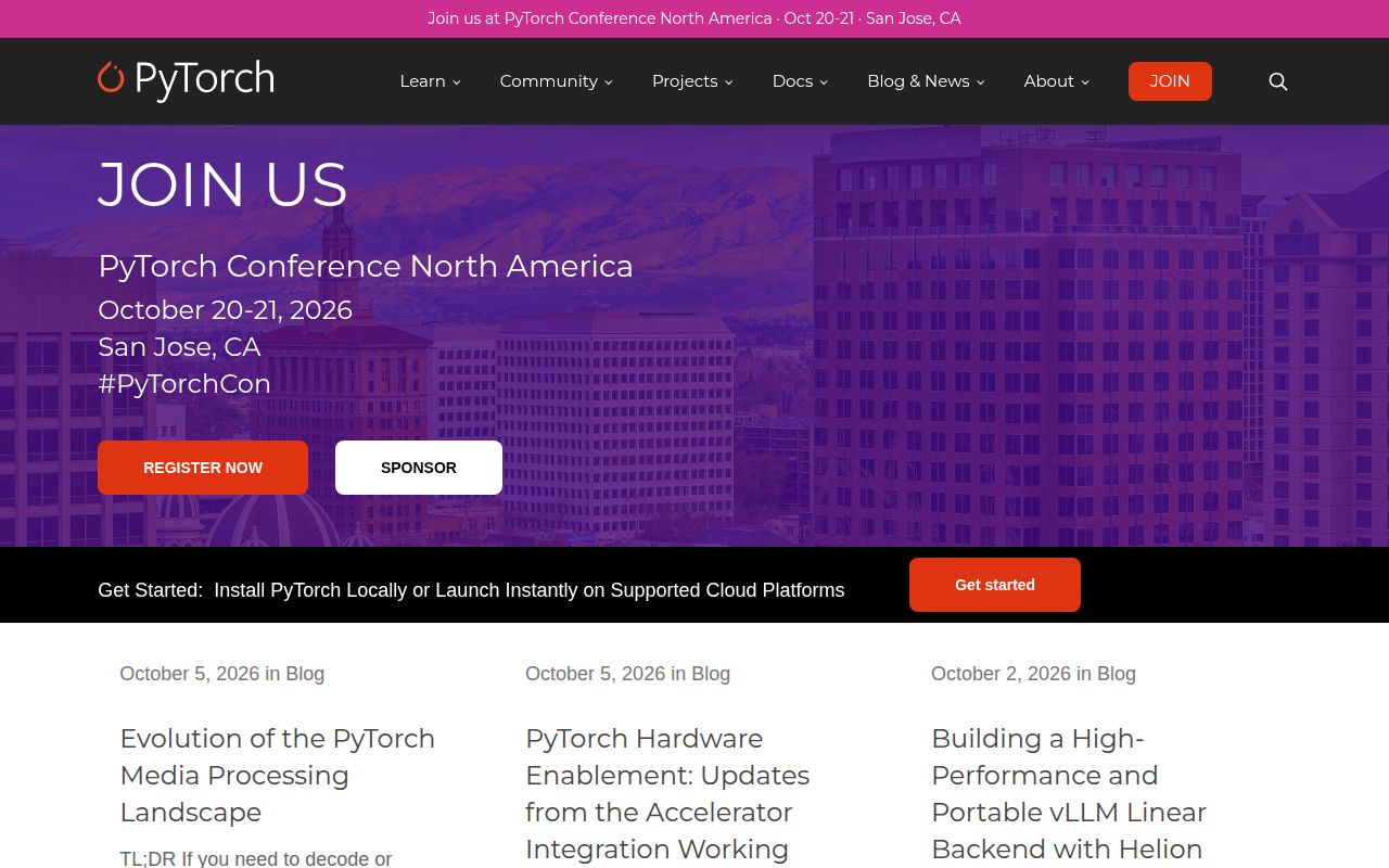 Screenshot of pytorch (pytorch.org)