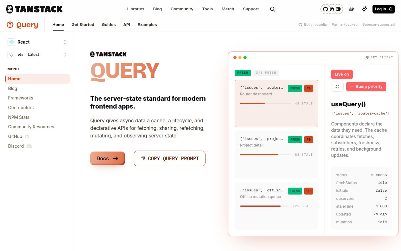 Screenshot of query (tanstack.com/query)