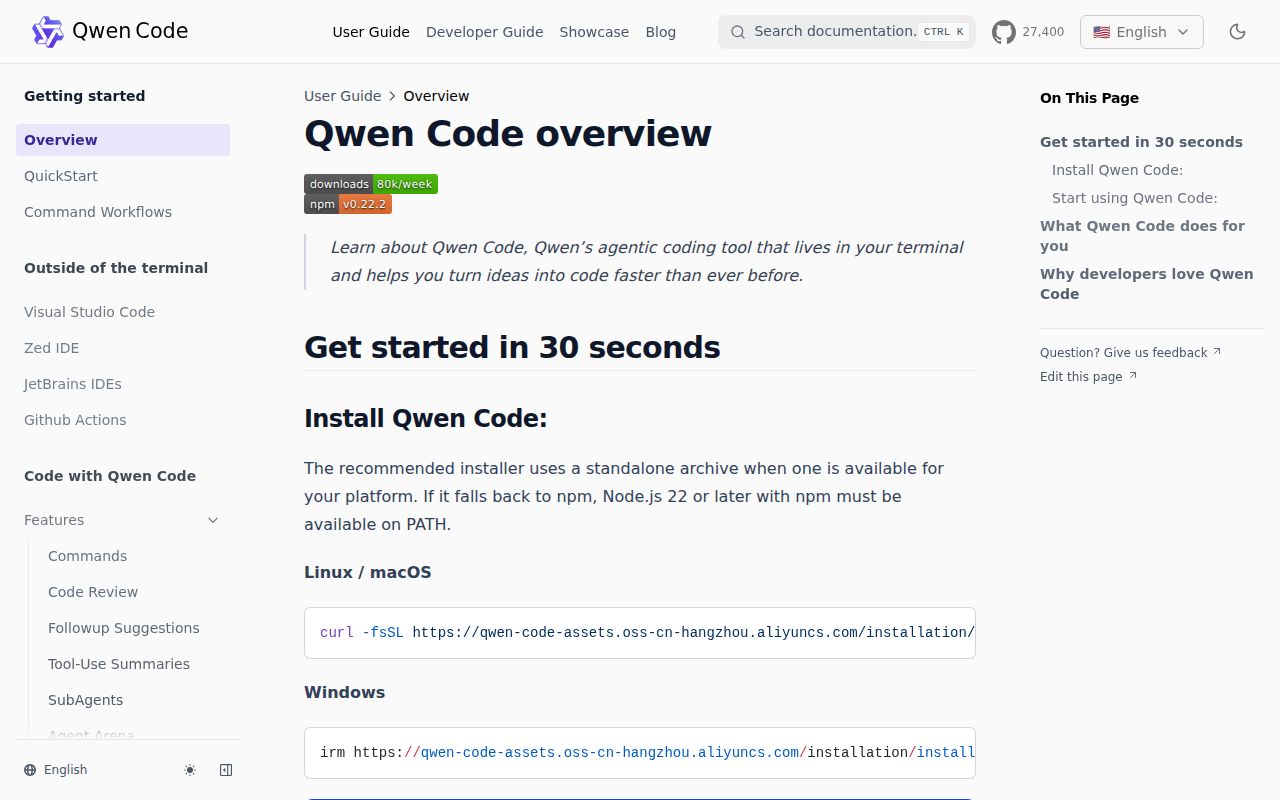 Screenshot of qwen-code (qwenlm.github.io/qwen-code-docs/en/users/overview)
