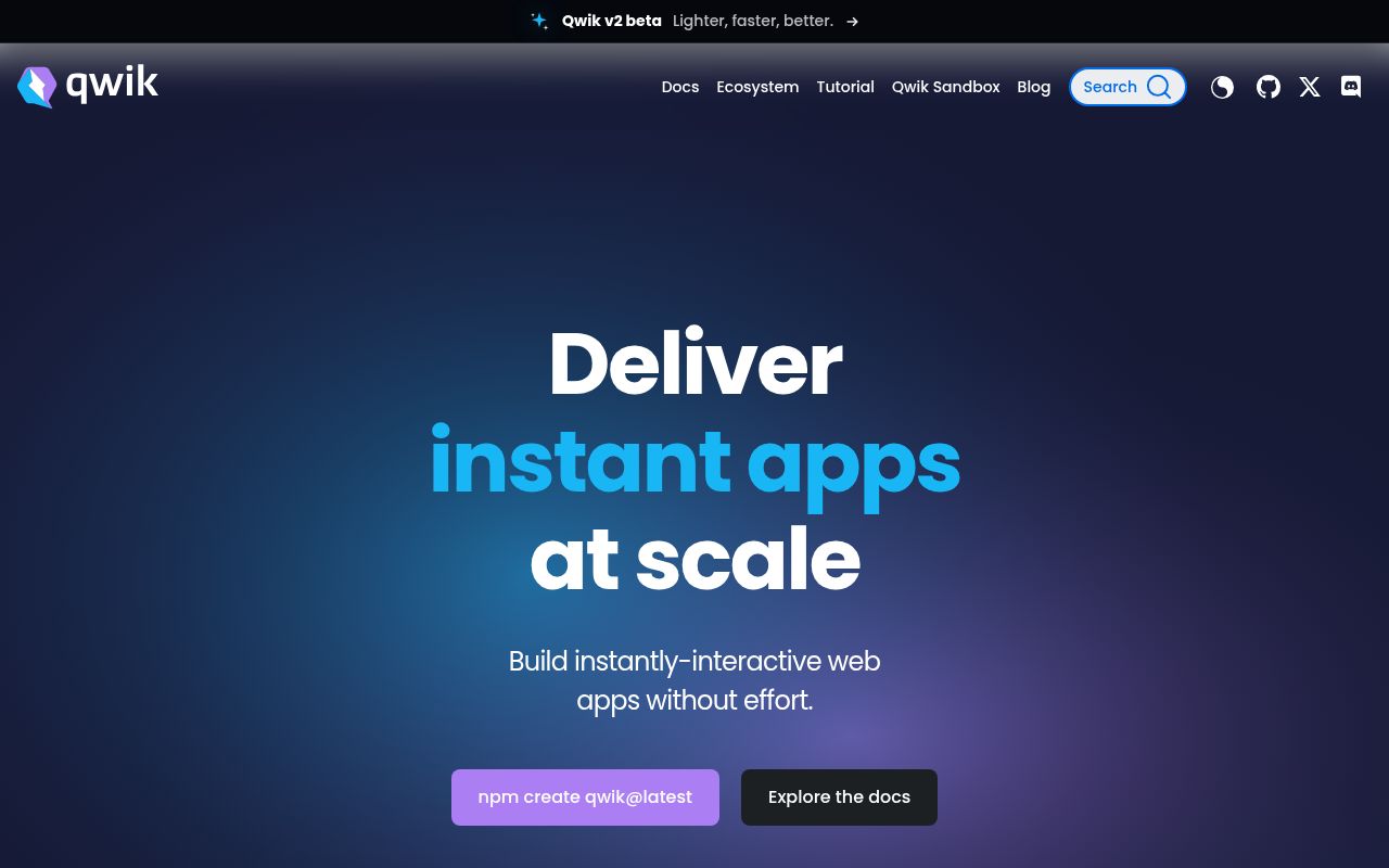 Screenshot of qwik (qwik.dev)