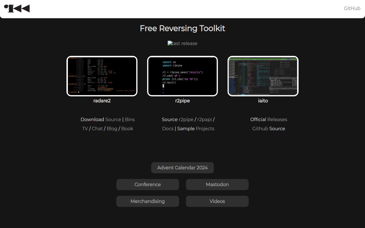 Screenshot of radare2 (www.radare.org)
