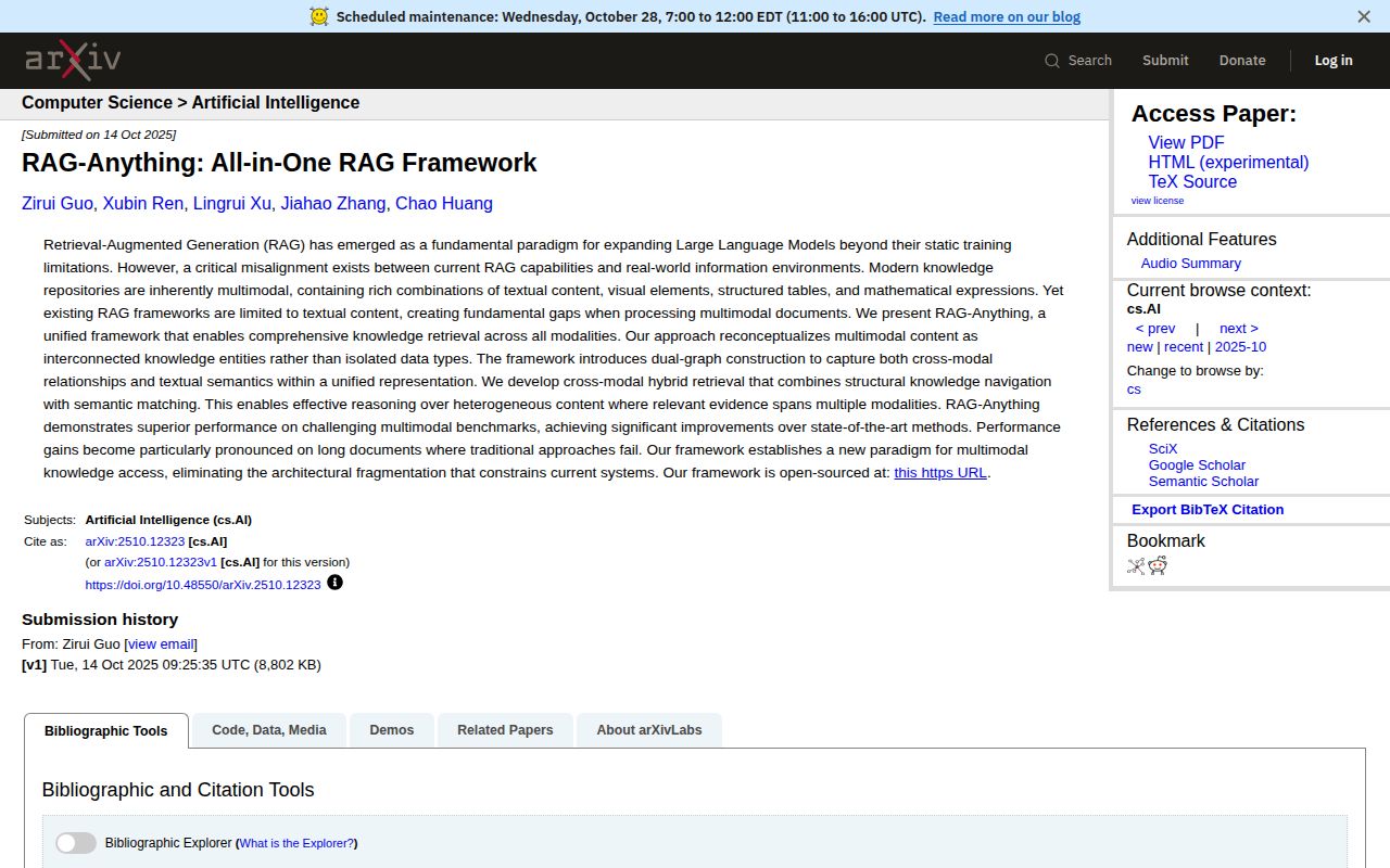 Screenshot of RAG-Anything (arxiv.org/abs/2510.12323)