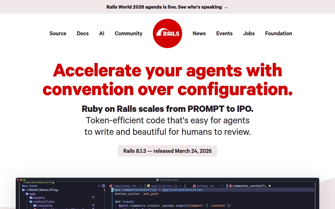 Screenshot of rails (rubyonrails.org)