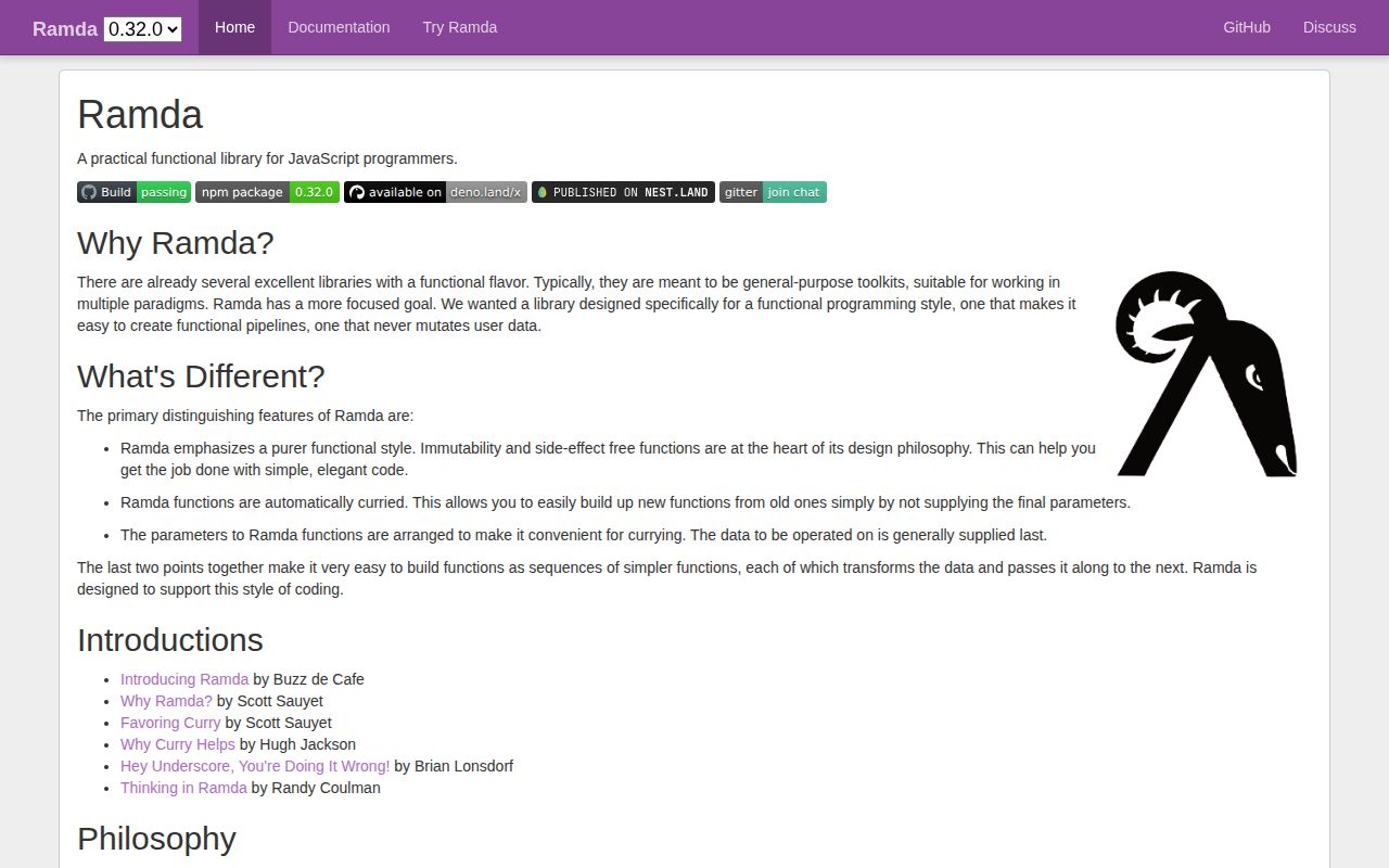 Screenshot of ramda (ramdajs.com)