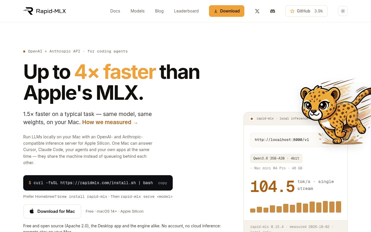 Screenshot of Rapid-MLX (rapidmlx.com)