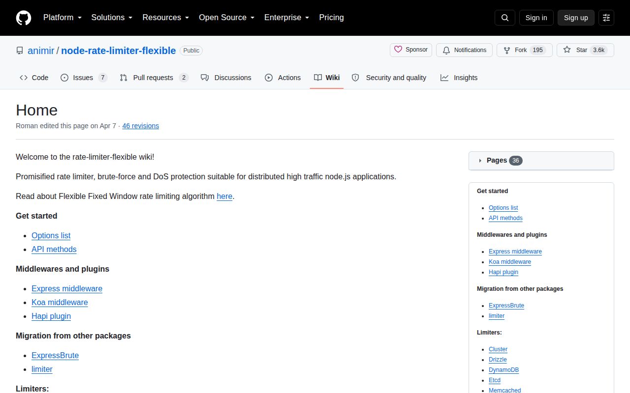 Screenshot of rate-limiter-flexible documentation