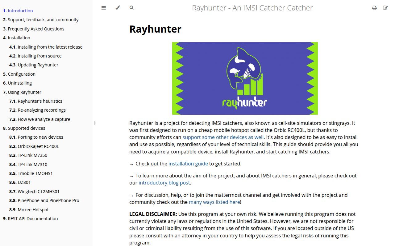 Screenshot of rayhunter (efforg.github.io/rayhunter)
