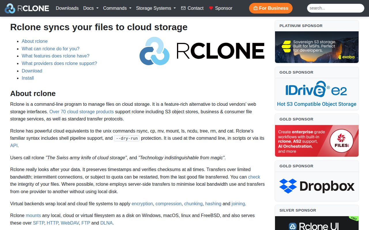 Screenshot of rclone (rclone.org)