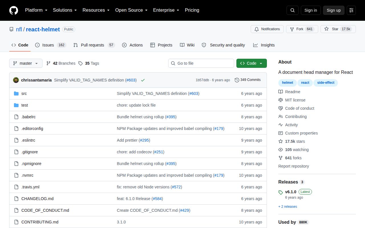 Screenshot of react-helmet documentation