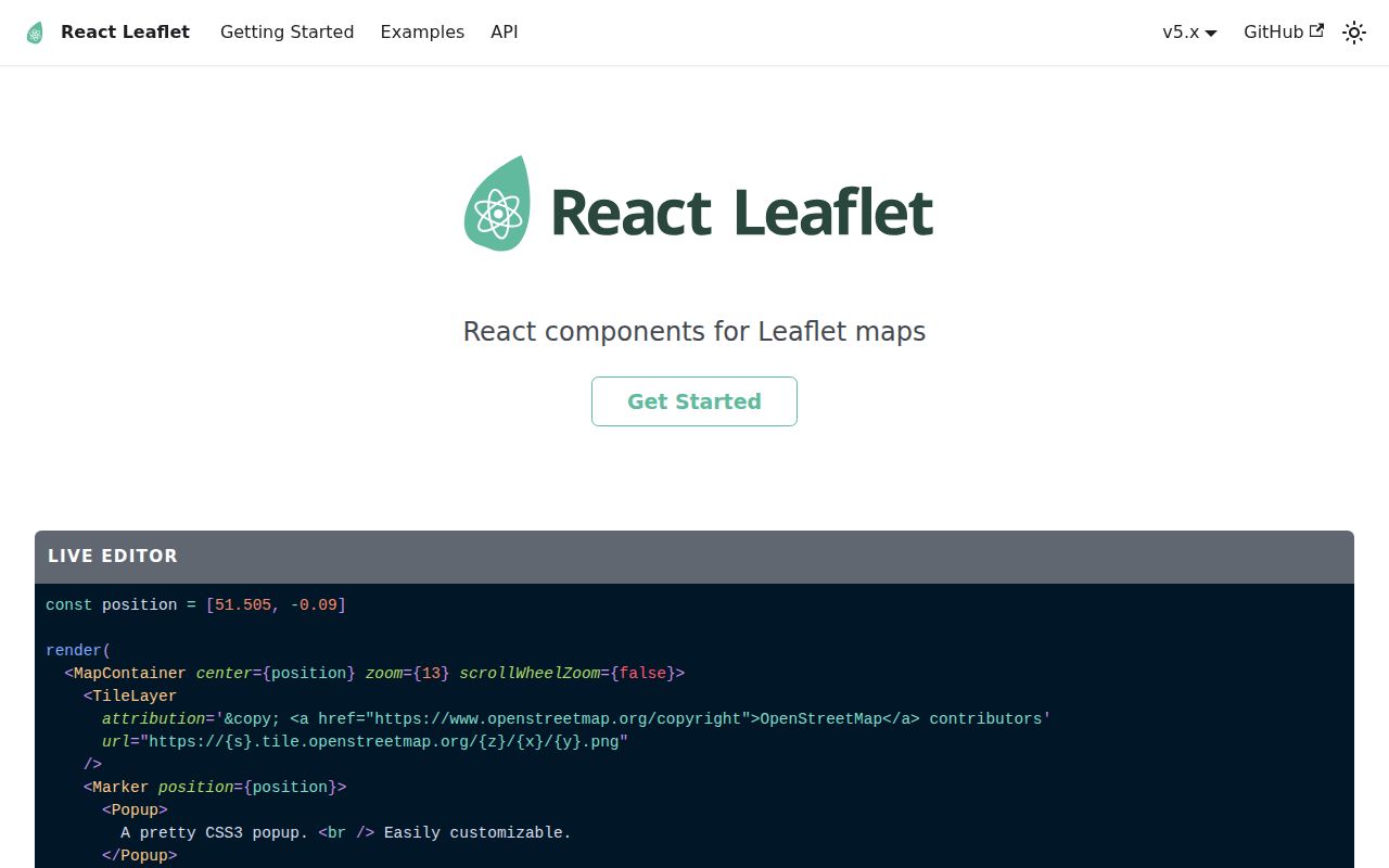 Screenshot of react-leaflet documentation
