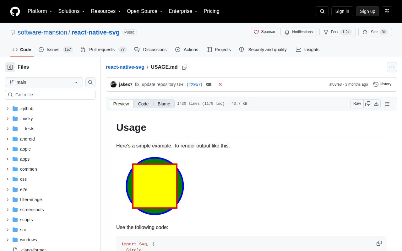 Screenshot of react-native-svg documentation