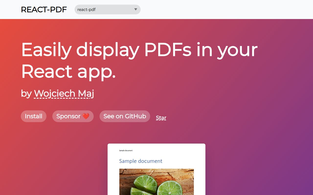 Screenshot of react-pdf documentation