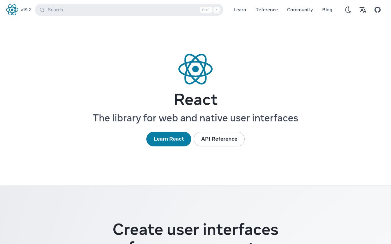 Screenshot of react (react.dev)