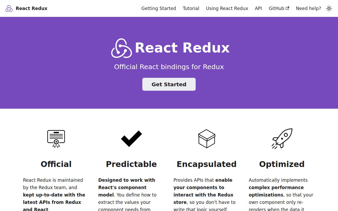 Screenshot of react-redux documentation