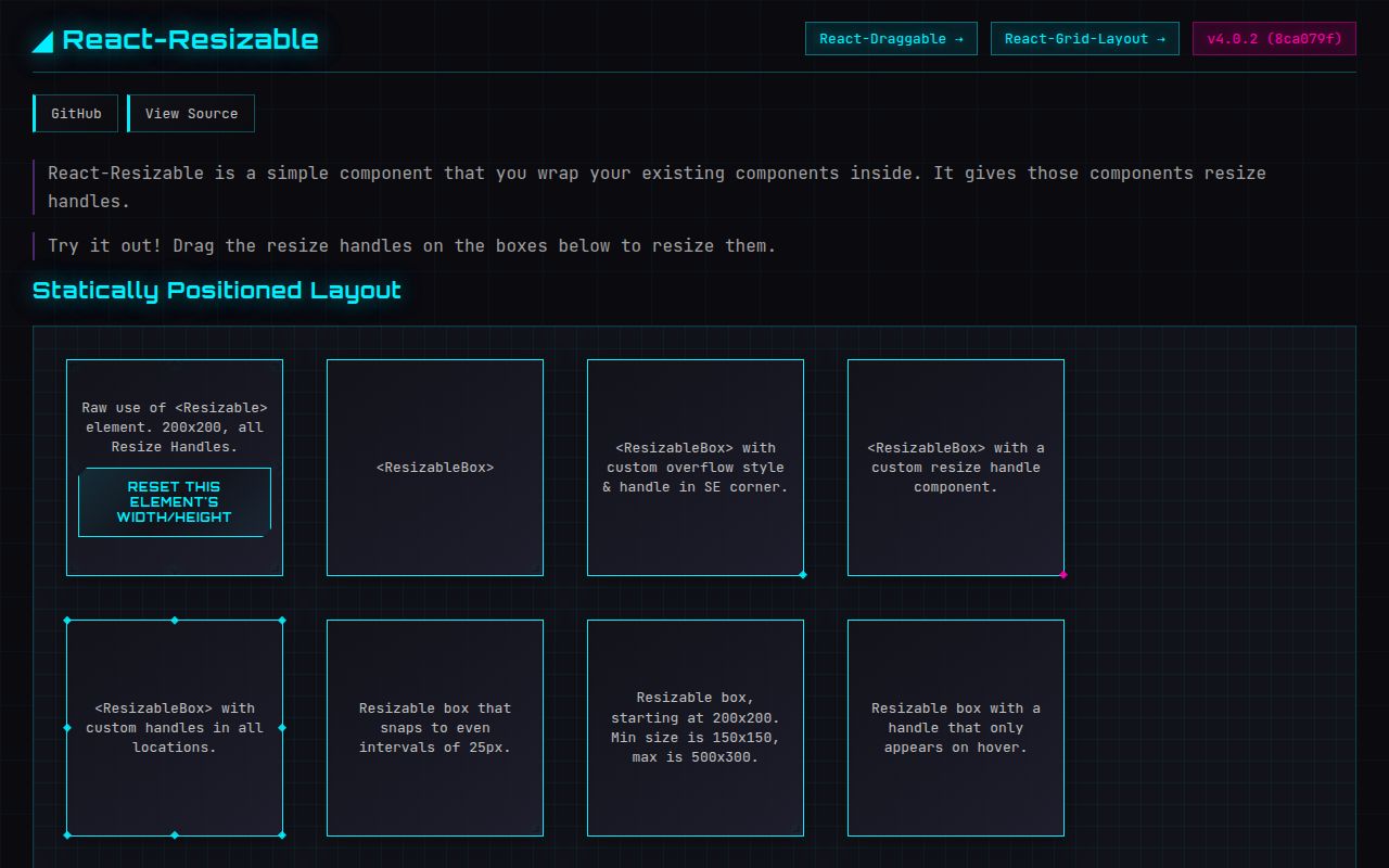 Screenshot of react-resizable documentation