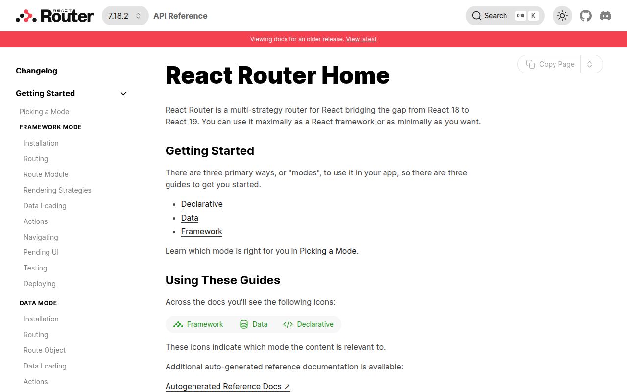Screenshot of react-router-dom documentation