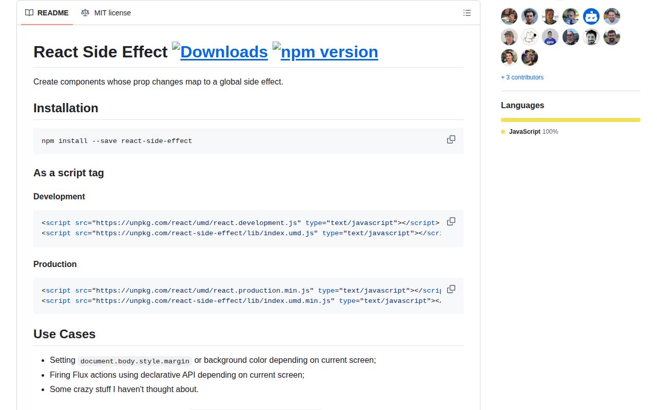 Screenshot of react-side-effect documentation