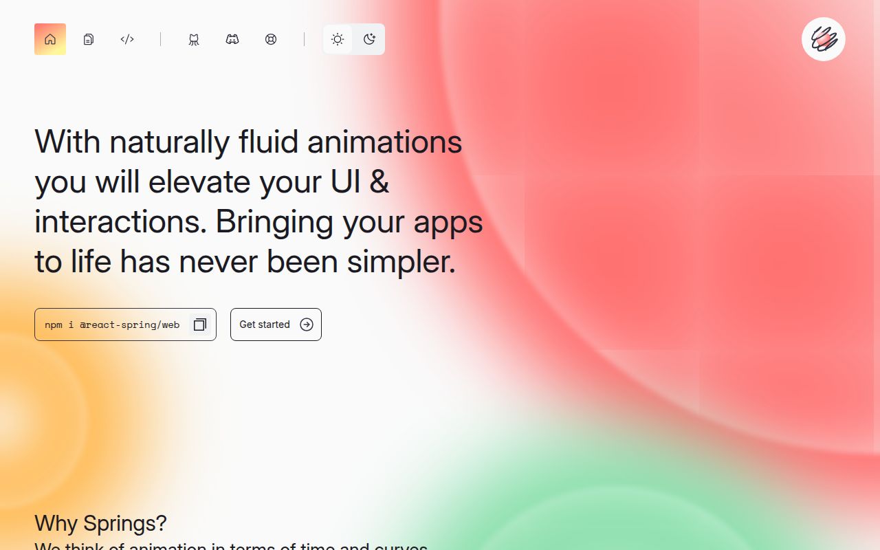Screenshot of @react-spring/web documentation