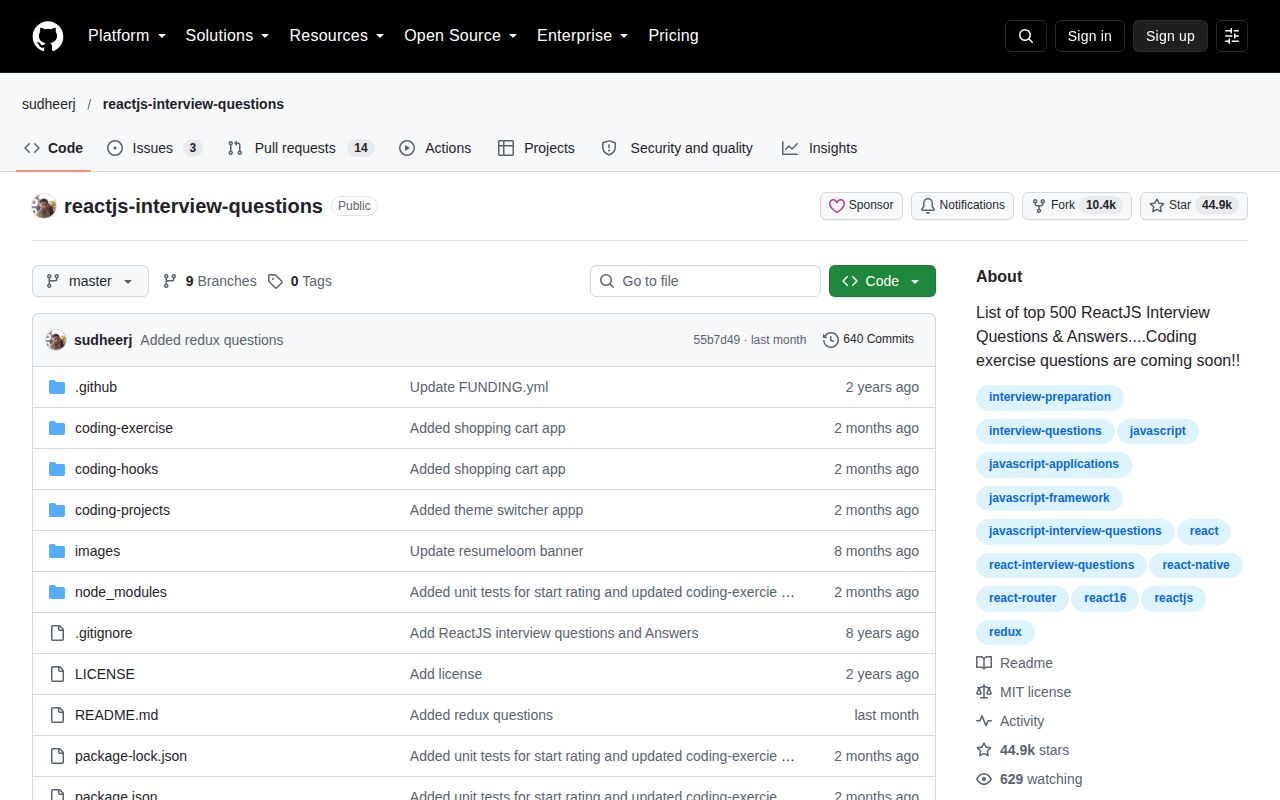 Screenshot of reactjs-interview-questions (github.com/sudheerj/reactjs-interview-questions)