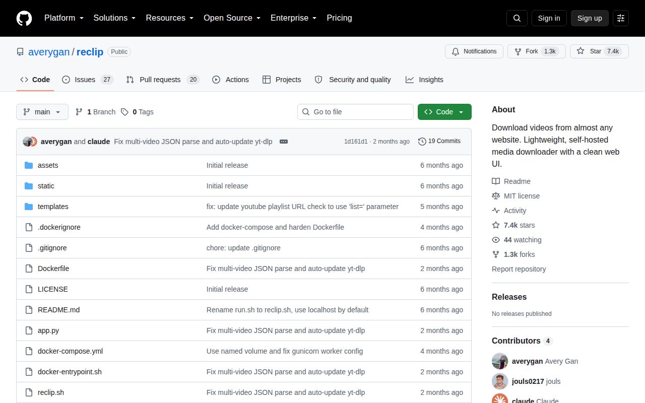 Screenshot of reclip (github.com/averygan/reclip)