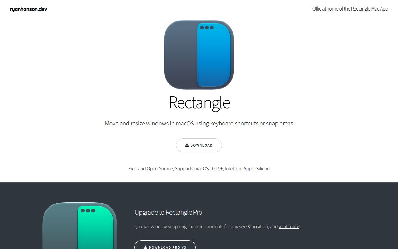 Screenshot of Rectangle (rectangleapp.com)