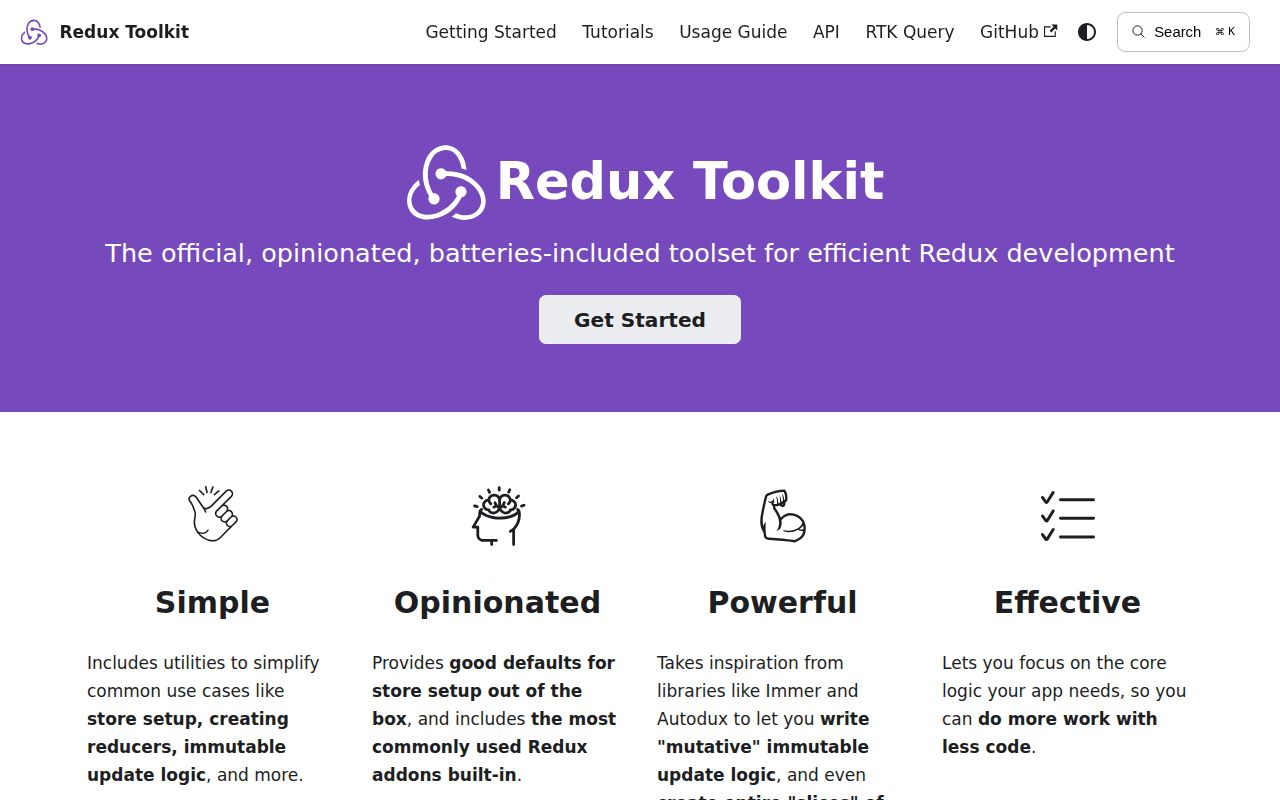 Screenshot of @reduxjs/toolkit documentation