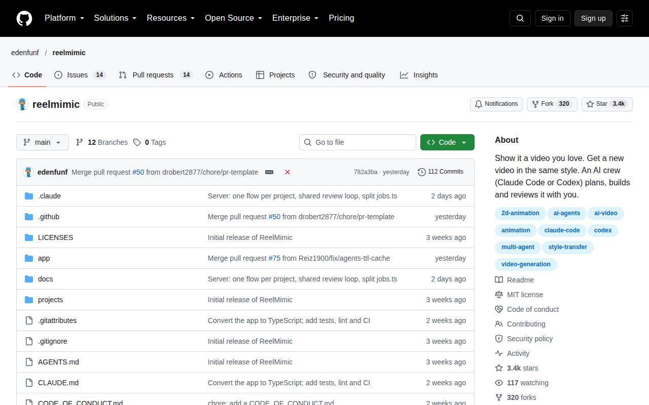 Screenshot of reelmimic (github.com/edenfunf/reelmimic)