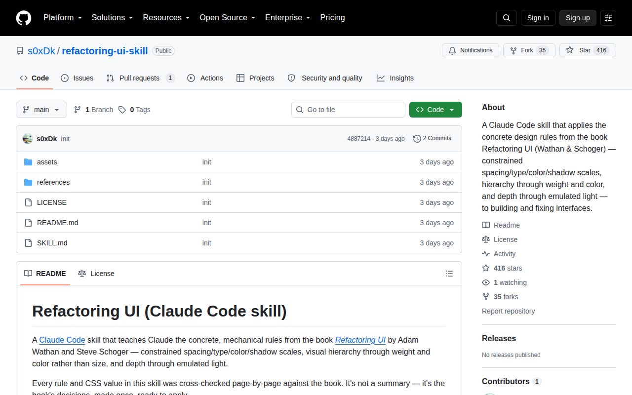 Screenshot of refactoring-ui-skill (github.com/s0xDk/refactoring-ui-skill)