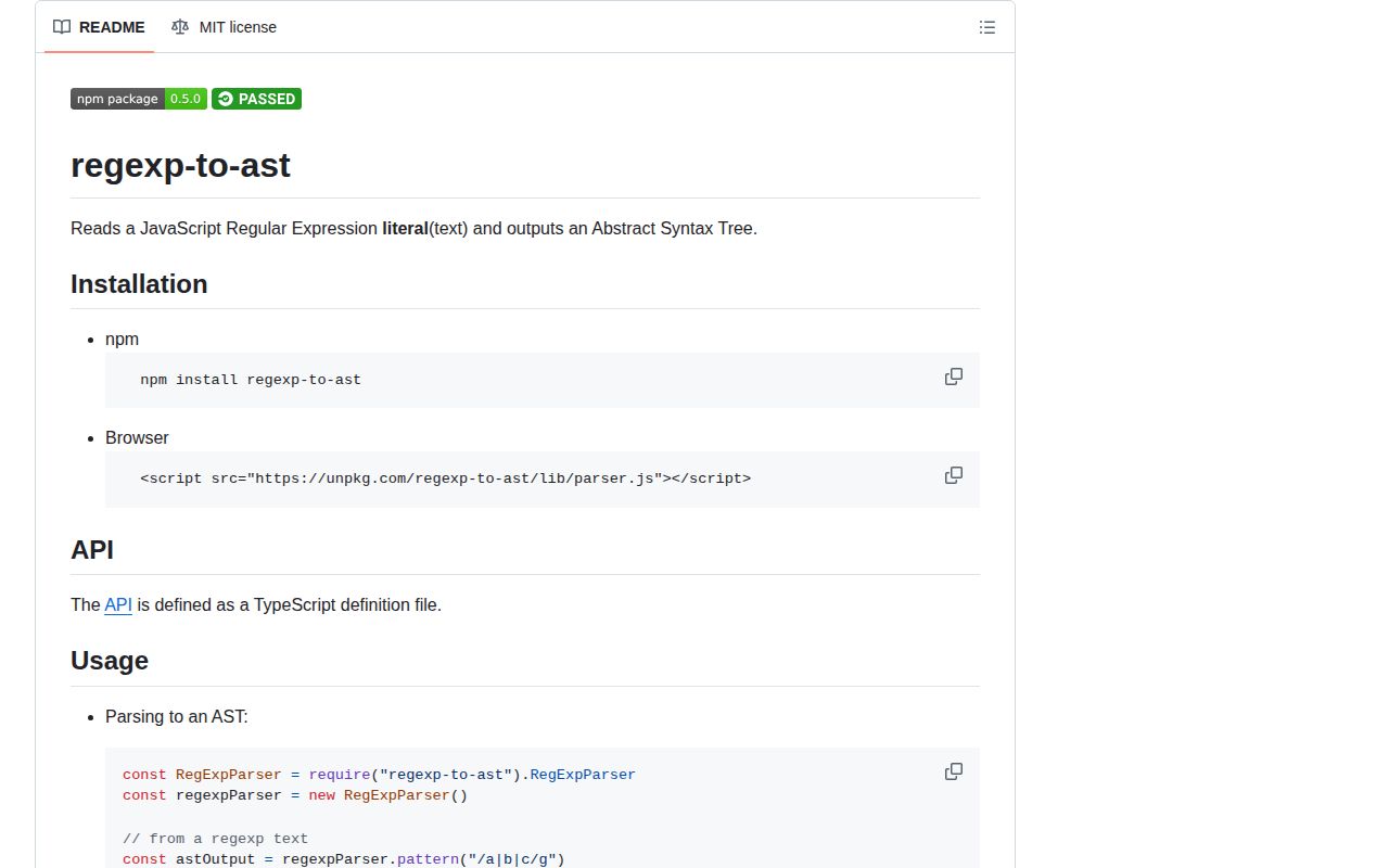 Screenshot of regexp-to-ast documentation