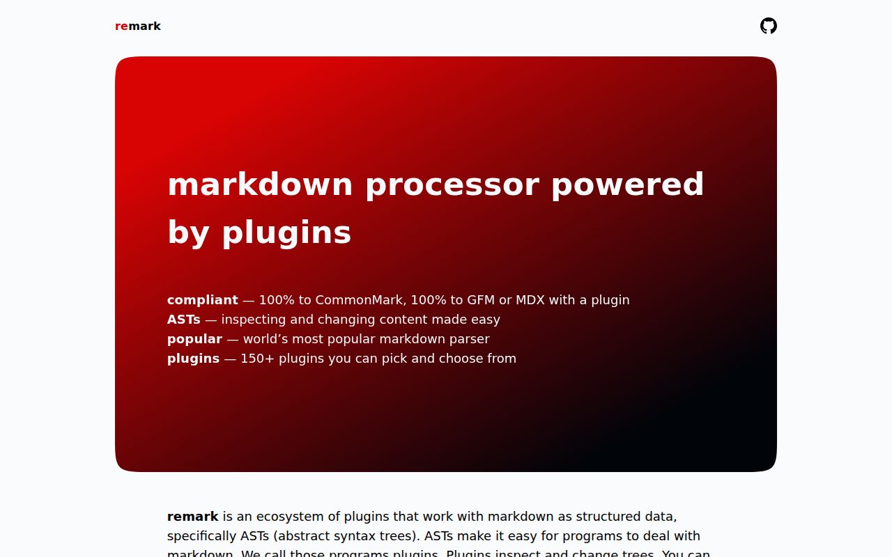 Screenshot of remark documentation