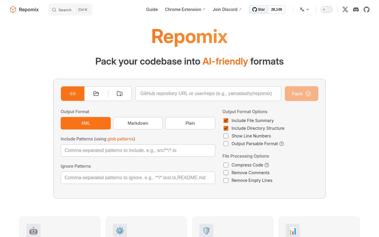 Screenshot of repomix (repomix.com)