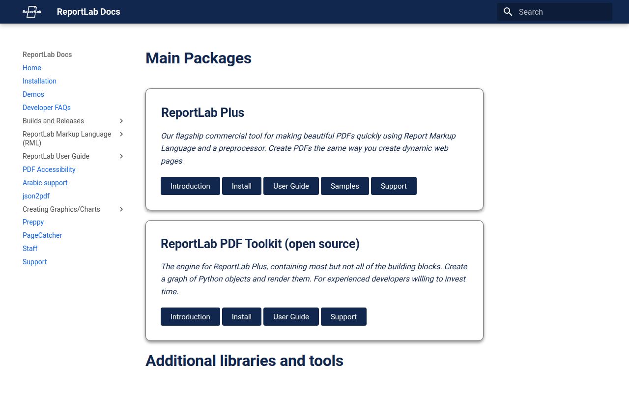 Screenshot of reportlab documentation