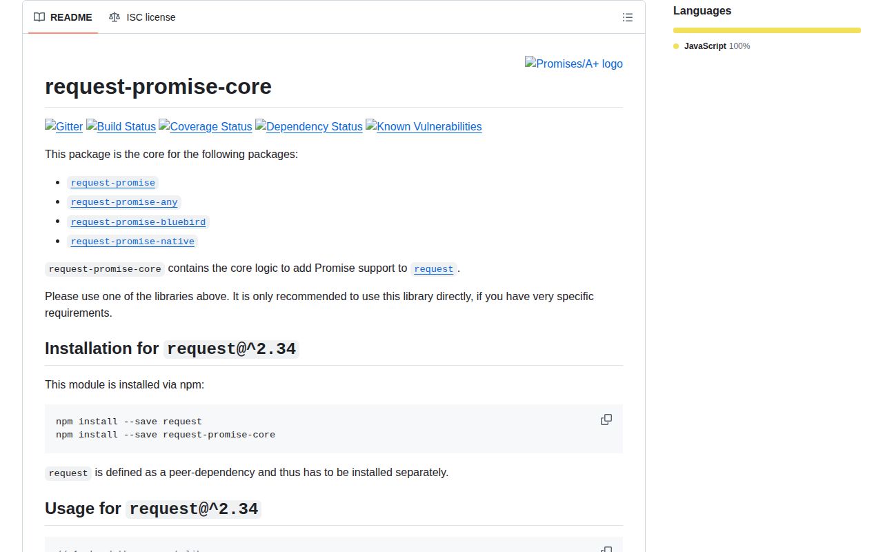 Screenshot of request-promise-core documentation