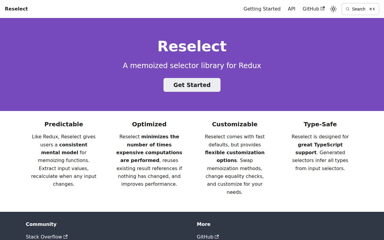 Screenshot of reselect documentation
