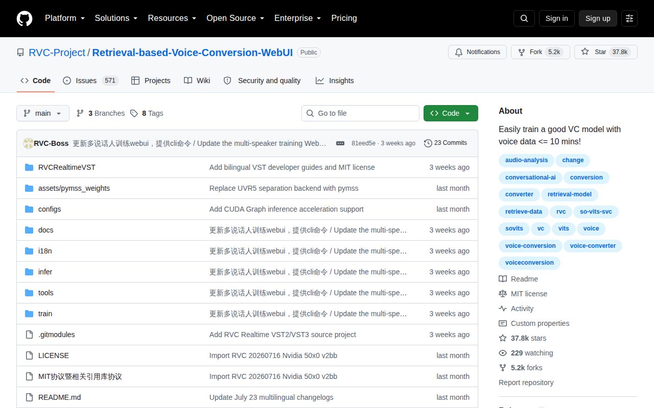 Screenshot of Retrieval-based-Voice-Conversion-WebUI (github.com/RVC-Project/Retrieval-based-Voice-Conversion-WebUI)