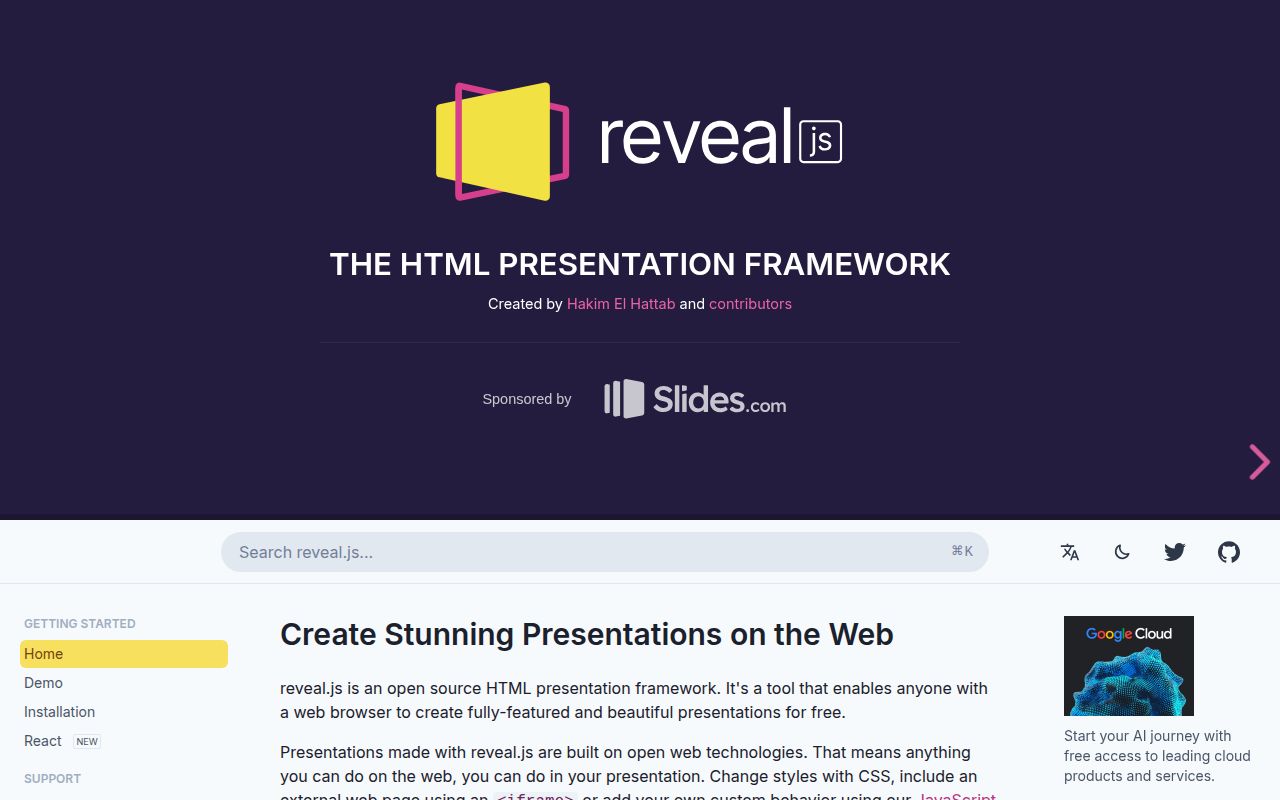 Screenshot of reveal.js (revealjs.com)