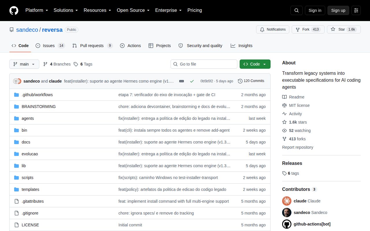 Screenshot of reversa (github.com/sandeco/reversa)