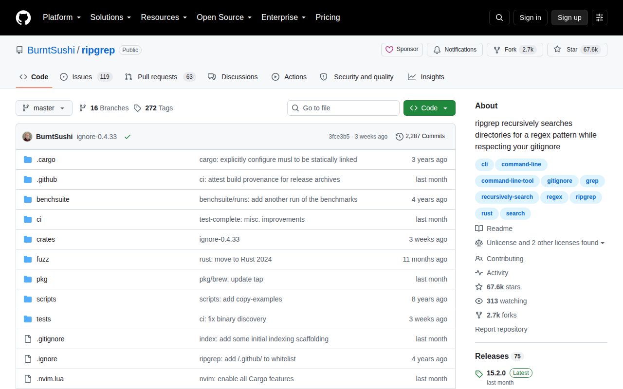 Screenshot of ripgrep (github.com/BurntSushi/ripgrep)
