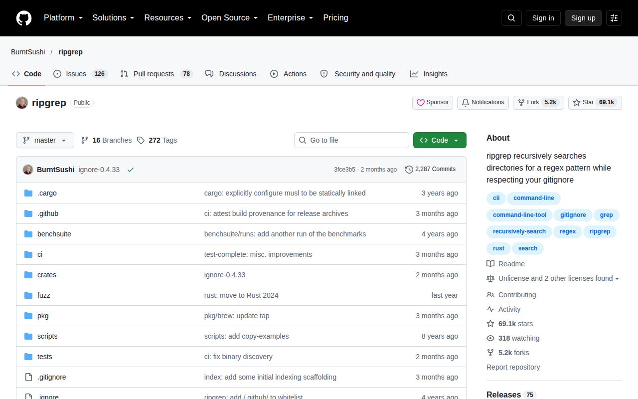 Screenshot of ripgrep (github.com/BurntSushi/ripgrep)
