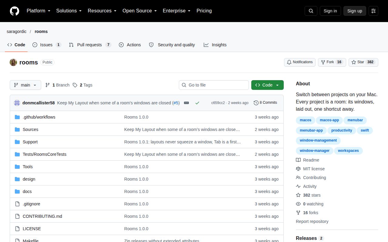 Screenshot of rooms (github.com/saragordic/rooms)